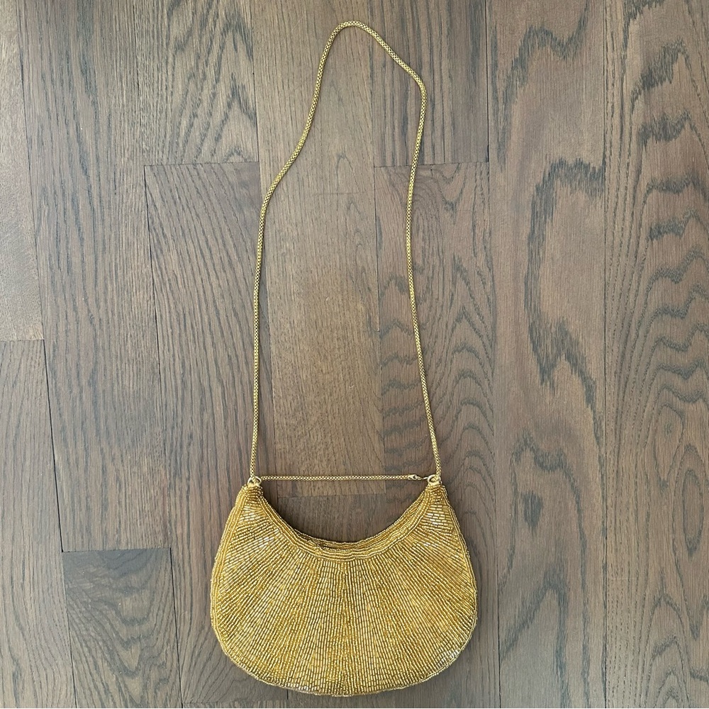 Vintage Walborg Beaded Crescent Convertible Evening Bag in Gold 8" x 6" - Picture 3 of 7